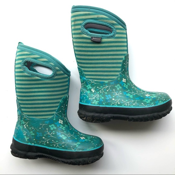 Bogs Other - Bogs Girls Boots Blue Green Floral Waterproof Rain Snow Boots
